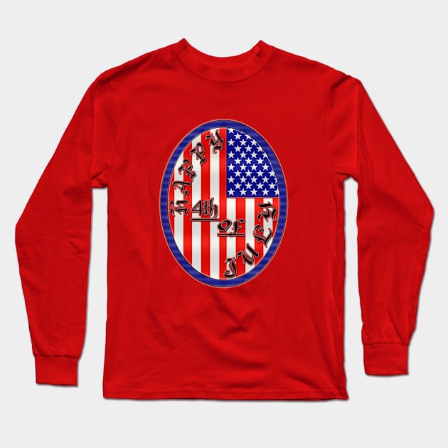 Happy 4th of July Flag Design - US American Flag Pendent Emblem - Black and Red Long Sleeve T-Shirt by CDC Gold Designs